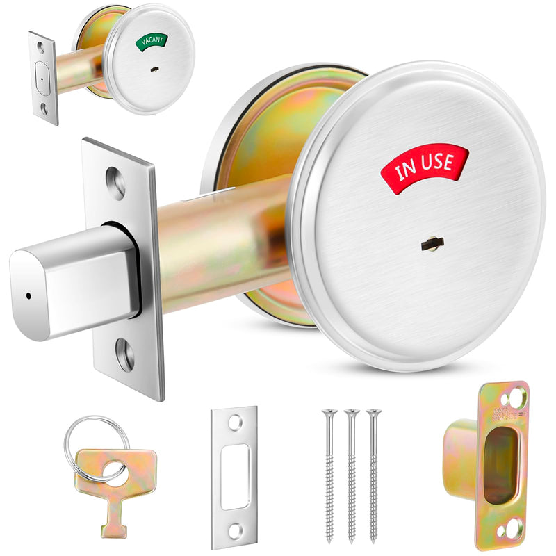 Tandefio 1 Pcs Vacant Occupied Bathroom Lock, in Use Deadbolt with Occupancy Indicator, 304 Stainless Steel, Fit Door Thickness 1 3/8" to 2", Not Adjustable, for Restaurants, Hotels, Offices (Silver) Silver