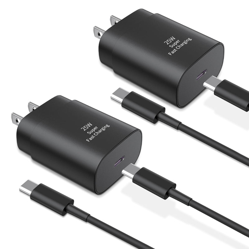 Type C Charger Fast Charging,2Pack 25W Super Fast USB C Charger block with 6Ft USB C Cable Compatible with Samsung Galaxy S24 Ultra/S23/S22/S21/S20/Note 20/10,Pixel 6 5 4 Pro XL/iPhone 15 Series Black