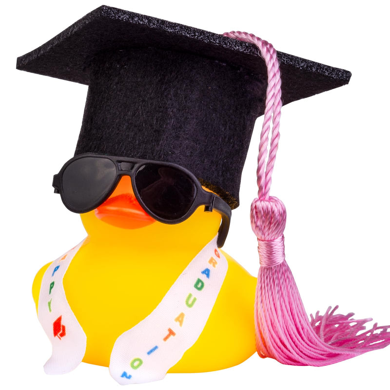 Graduation Duck Car Ornament, Rubber Duck Car Dashboard Decor with Mini Graduation Hat Sash Sunglasses G12-sunglasses-pink Tassel