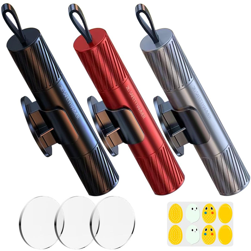 Safehammer - 2024 Upgraded Safe Hammer Glass Breaker Under Water, Car Hammer Seatbelt Cutter Window Breaker Emergency Escape Tool, Safehammer Glass Breaker for New Cars (3PCS) Red & Black & Silver