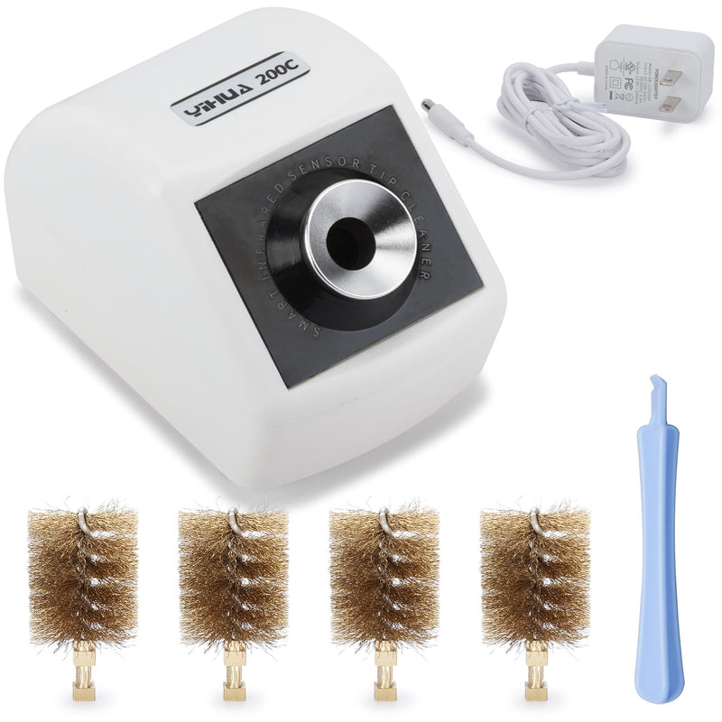 YIHUA 200C Motorized Soldering Iron Tips Copper Cleaner with Infra-red Sensor, 6 Brass Wool Brushes, 12V Power Adapter, and Pry Bar - Compact Soldering Iron Tips Brass Cleaner