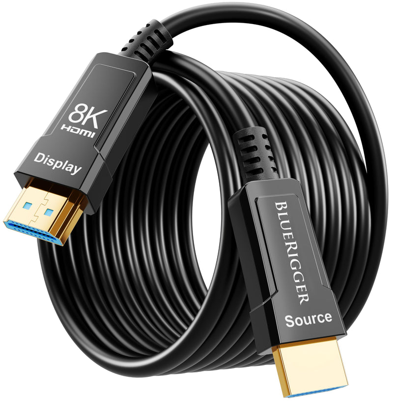 BlueRigger 8K Fiber Optic HDMI Cable 50FT (48Gbps, in-Wall CL3 Rated, 8K 60Hz, 4K 144Hz, HDCP 2.3, HDR10+) Ultra High Speed Long HDMI AOC 2.1 Cable - for Gaming, VR, HDTV, Monitor, PC
