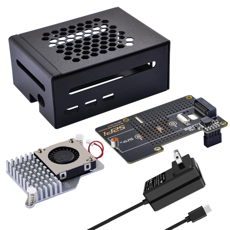  [AUSTRALIA] - GeeekPi Metal Case for Raspberry Pi 5, with Pi 5 Official Active Cooler, N04 M.2 NVMe SSD PCIe Peripheral Board and 27W USB C Power Supply for Raspberry Pi 5 8GB 4GB