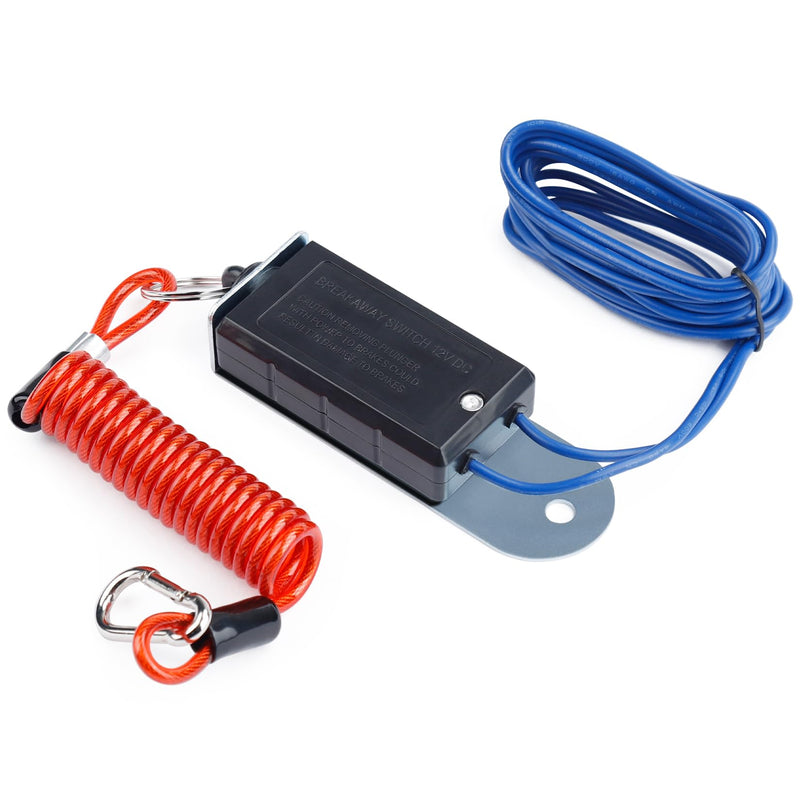 Trailer Breakaway Switch, 4FT Trailer Breakaway Coiled Cable with Electric Brake, Brake Switch for Trailer Brake 12v, Suitable for RV Towing Trailer, Red