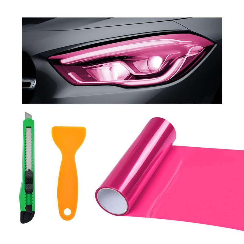 Tint Vinyl Film Sticker Sheet Roll for Car Headlight, 12×48 Inch Auto Taillight Vinyl Wrap Film, Self Adhesive Fog Light Vinyl Film with Squeeze & Cutter, Car Accessories (Pink) Pink