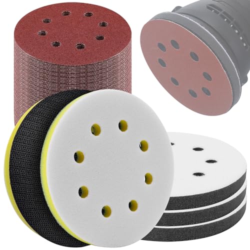 Elechiakan 85PCS 5 Inch Orbital Sanding Disc and Interface Backing Foam Pad 85 Pack