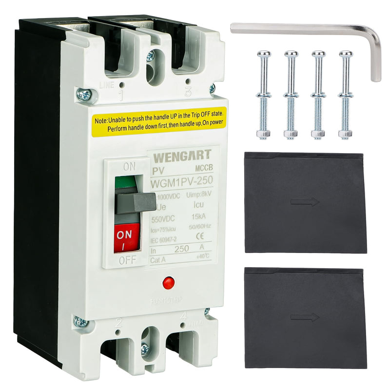 WENGART DC MCCB 500VDC WGM1PV-250,250Amp Solar PV Disconnect Switch,2P Heavy Duty Molded Case Breaker with Arc Chutes for Solar Energy Systems,ESS & Battery Protection 250A