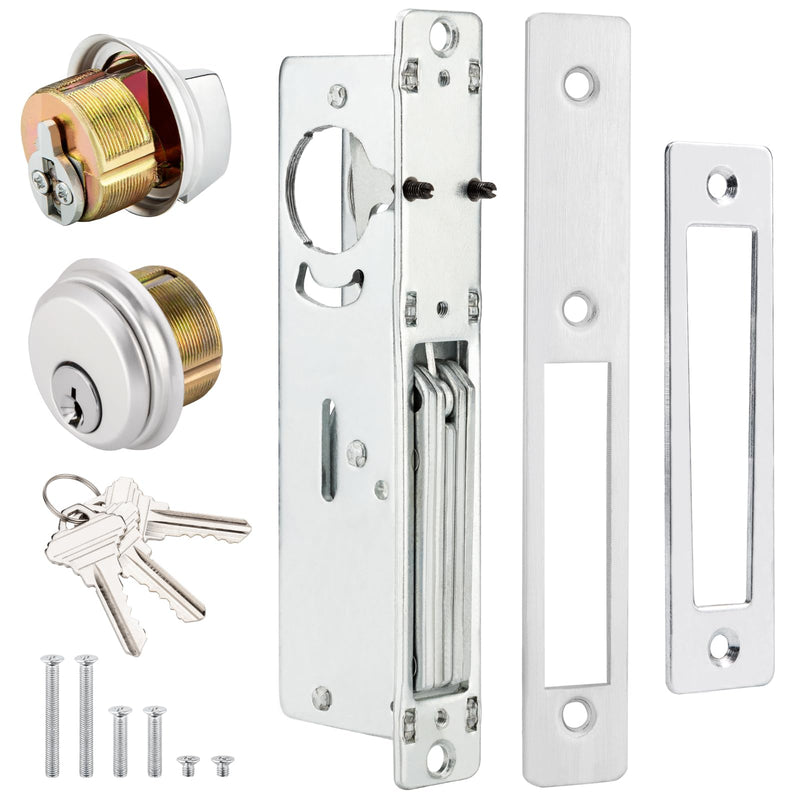 MaxxGeek Storefront Mortise Door Lock Commercial Mortise Lock with Lock Cylinder Double Cylinder Deadbolt Lock Set (1-1/8" Backset) Aluminum