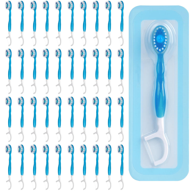 40 Count Disposable Mini Travel Toothbrushes Individually Wrapped, 5 in 1 Pre-Pasted Mini-Brush+Floss+Pick+Tongue Scraper, On The Go Toothbrush with Freshening Bead, Coolmint 1 Count (Pack of 40)