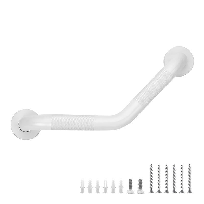 Grab Bars for Bathtubs and Showers- 1-1/4 x 16 Angled Shower Grab Bar for Seniors Knurled Stainless Steel Handicap Grab Bars for Wall (White, 1 Pack) White