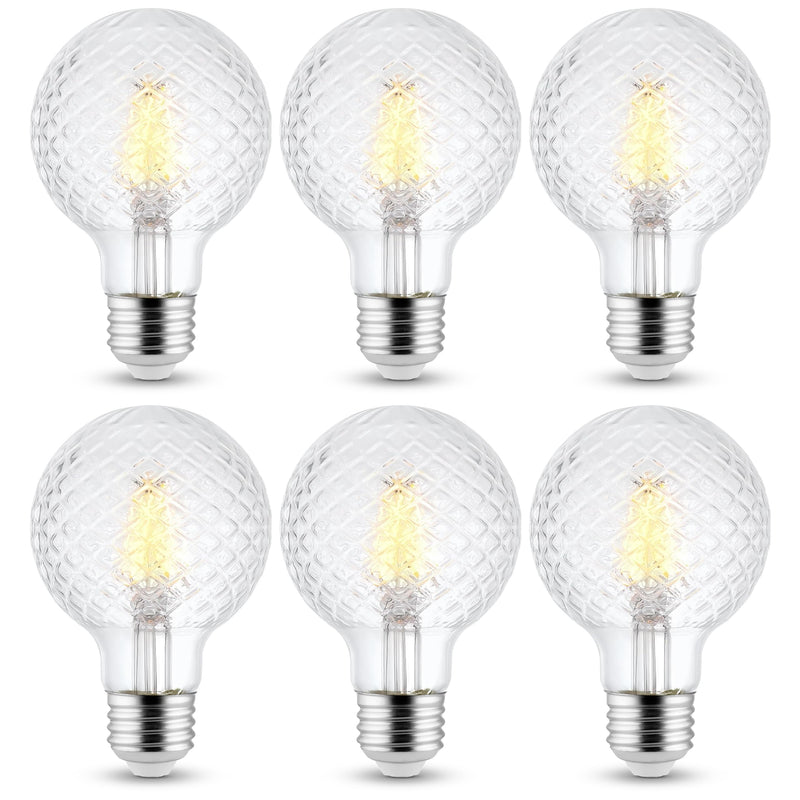 Decorative Light Bulb (6-Pack) 5.5 Watt G25 LED Filament Bulb E26 Medium Base (40W Equivalent) 3000K Warm White, 500 Lumens, Dimmable, Cut Glass Clear Decorative Light Bulbs Pack of 6
