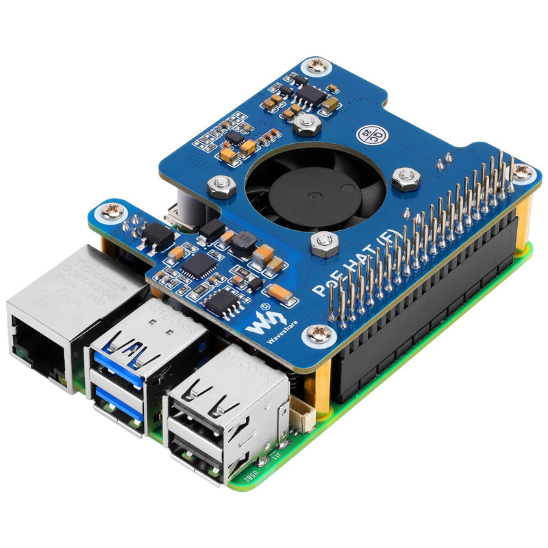 MakerFocus PoE HAT(F) for Raspberry Pi 5, Power Over Ethernet Hats with Metal Heatsink and Active Cooling Fan, Supports IEEE 802.3af/at Network, 5V/12V Power Output and SMPS