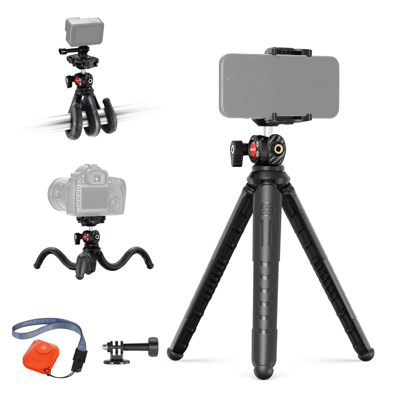  [AUSTRALIA] - NEEWER Tripod for iPhone with Remote, Mini Flexible Phone Tripod Stand Vlog Selfie Stick with Phone Holder & Action Camera Adapter Compatible with iPhone GoPro Insta360 Samsung Digital Camera, TP35