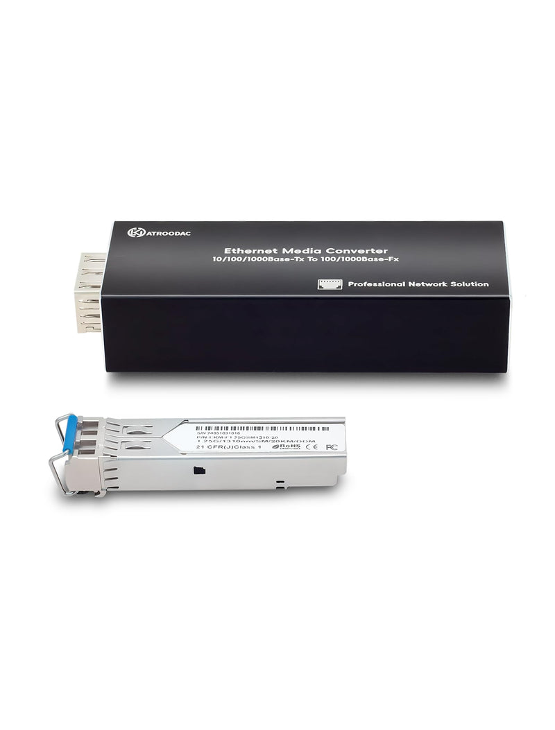 Mini Gigabit Fiber Media Converter with 1Pcs 1.25G LC Dual Ports Transceiver Module up to 20KM Plug and Play 10/100/1000Base-Tx RJ45 to 100/1000BASE-SX SFP Slot Fiber to Ethernet Converter x1 Sfp to Rj45+20KM LC Dual Port SMF