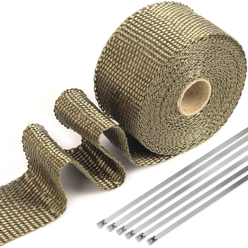 Titanium Exhaust Heat Wrap, 2" x 20' Heat Shield Tape with Stainless Ties for Motorcycle Gold