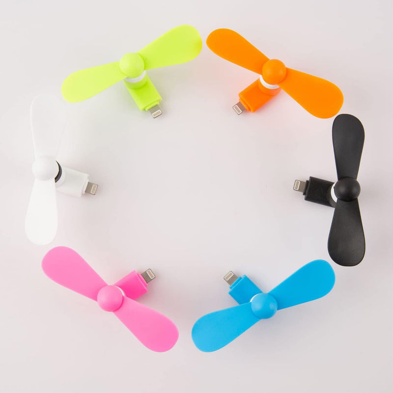 Mini Cell Phone Fan, Lightning Port Compatible for iPhone, iPad Colorful (6 Pack)