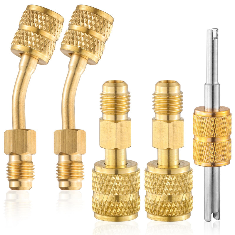 R410A Mini Split Adapters, R410A Adapter Kit, R410A Charging Vacuum Port Connector with 5/16" Female to 1/4" Male, R410A Vacuum Pump Adapters for HVAC Refrigerant System 2 Angled + 2 Straight