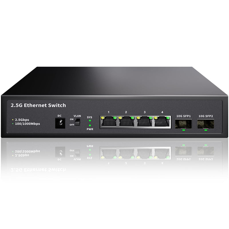 6 Port 2.5GB Ethernet Switch Unmanaged Network Switch | 4 x 2.5 Gigabit | 2 x 10G SFP+ | Multigig Switch 10-100-1000Mbps | 60G Bandwidth | Plug & Play | Fanless Metal Ethernet Switch 6 ports |4*2.5G+2*10G SFP