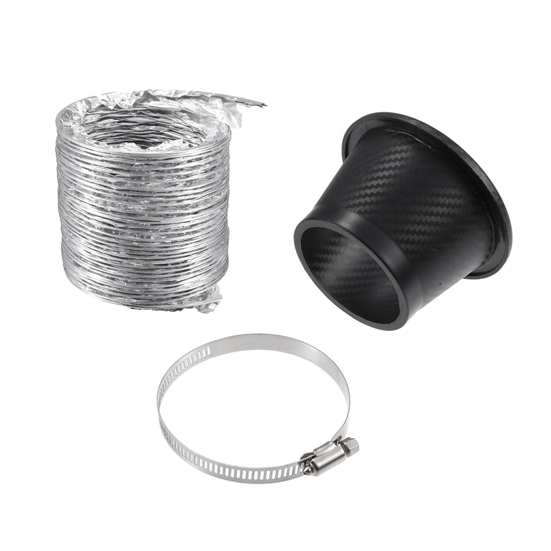 Air Intake Duct, Front Bumper Car Round Brake Air Duct with Extendable Flexible Hose and Hose Band Plastic Aluminum Black, 1 Set