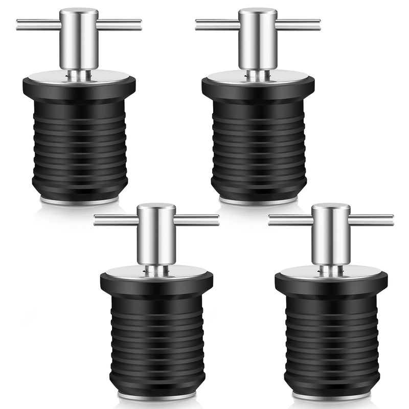 Linkstyle 4 Pcs Brass T-Handle Drain Plug, Marine Boat Drain Plugs for 1in Drains Locks, Twist-Turn and Seal Design Rubber Plugs for Yachts Kayaks 4pcs Stainless Steel