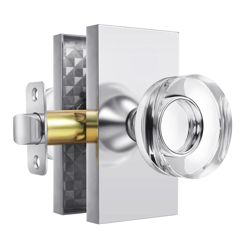 Passage Glass Door Knob Interior Crystal Door Knobs for Hall Closet, Polished Chrome Passage 1 Pack