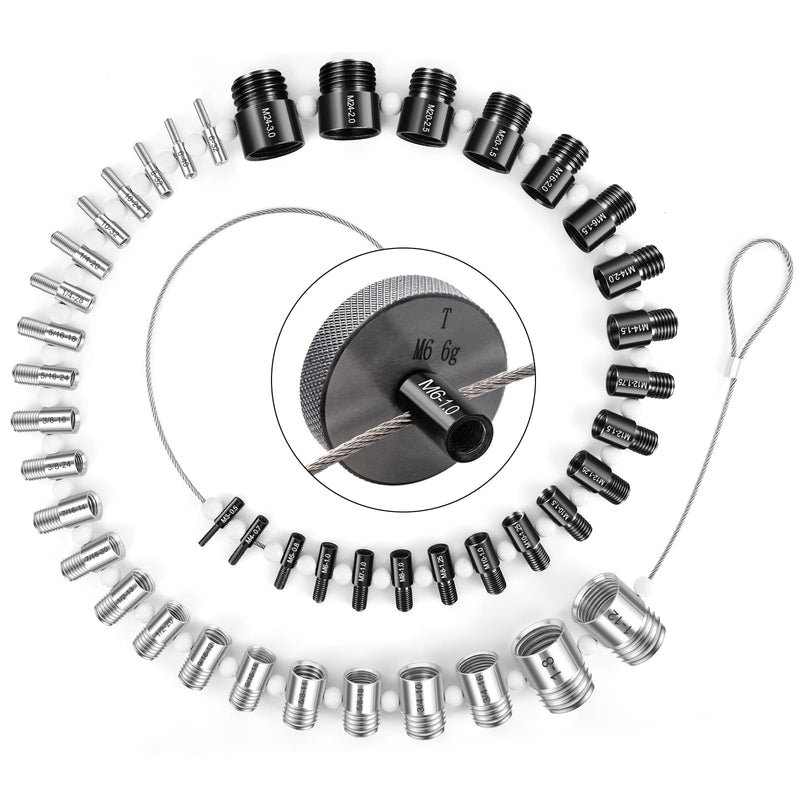 ASDFGHT Nut and Bolt Thread Checker - (44 Gauges) High-Speed Steel Bolt and Nut Identifier Gauge - SAE and Metric Nut Bolt Size Gauge - Nut and Bolt Measurement Tool with Engraved Identification Black & White 44 specifications