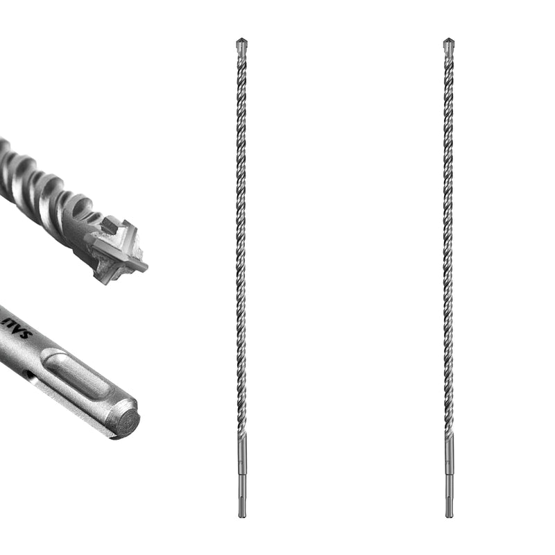 SALI SDS Plus Rotary Hammer Drill Bit 2 Pcs 1/2"*24" Concrete Drill Bit Kit Cross-Type Double Thread Carbide Material Suitable for Concrete, Brick, Cement Walls, Stone, Hammer Drill Bits for Concrete 1/2 in*24 in