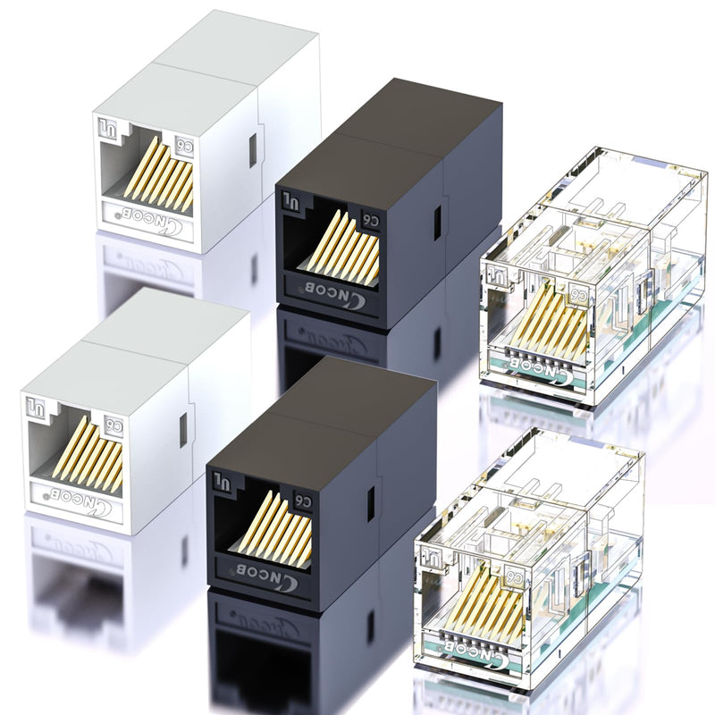 RJ45 Coupler Ethernet Coupler, in Line Coupler for Cat7/Cat6/Cat5e/Cat5 Ethernet Cable Extender Adapter Female to Female (6 Pack(2 Black + 2 White + 2Transparent) Ethernet Coupler 6pcs