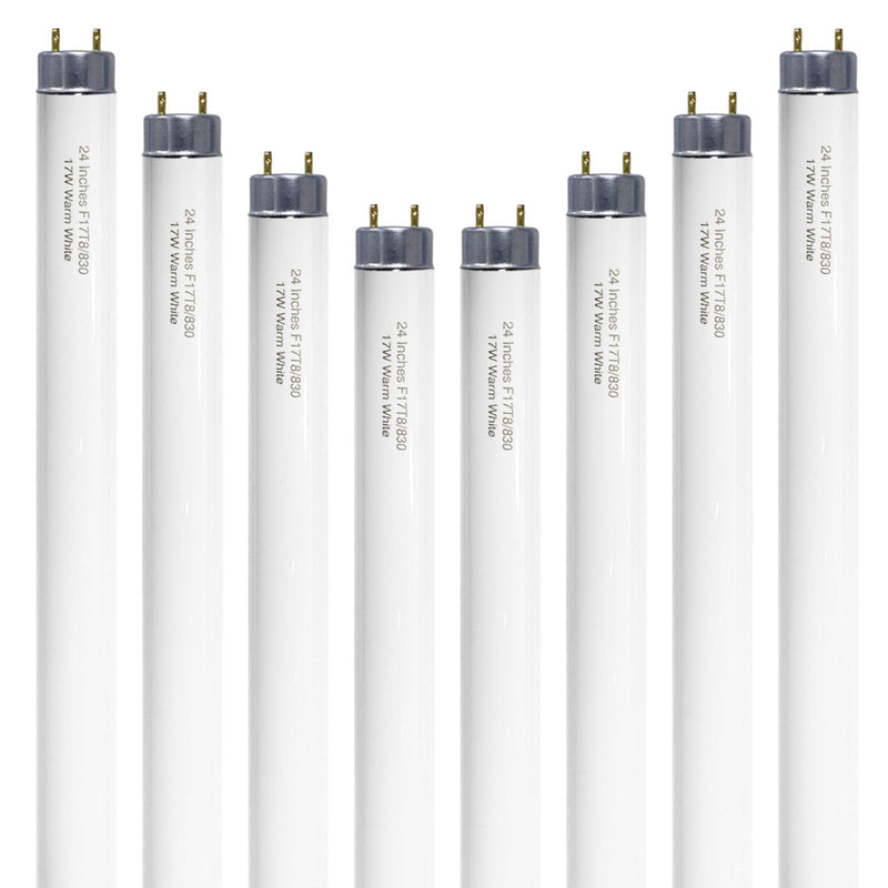 Konideke 24 inch F17T8/830 17 Watts Light Bulb Warm White, 2 Foot Straight Fluorescent Tube T8 Tube Light F17T8/WW, 1500 Lumen G13 Medium Bi-Pin Cap 8 Pack