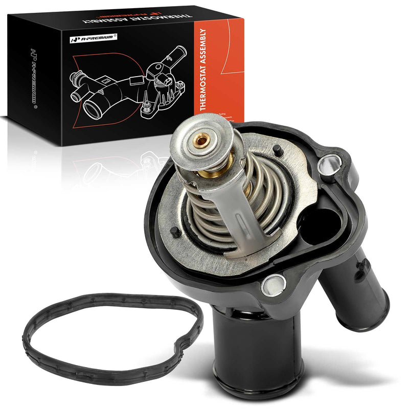 A-Premium Engine Coolant Thermostat and Housing Assembly Compatible with Ford, Mazda, Mercury, Lincoln Vehicles - 2003-2022 - Escape, Focus, Fusion, Ranger, 3, 5, 6, Tribute, Mariner, Milan & More