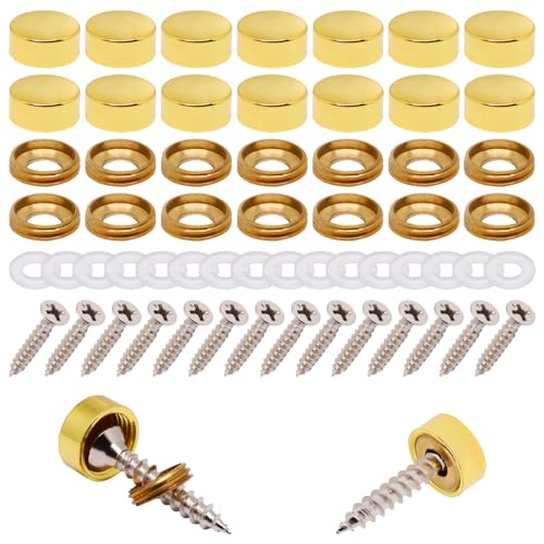 16set Screw Covers Caps, Solic Brass Screw Cap Covers Gold Decorative Screws with Caps 0.47"/12mm Diameter Mirror Decorative Screws Fasteners, Upholstery Screws with Caps (12mm, Gold) Dia. 0.47inch