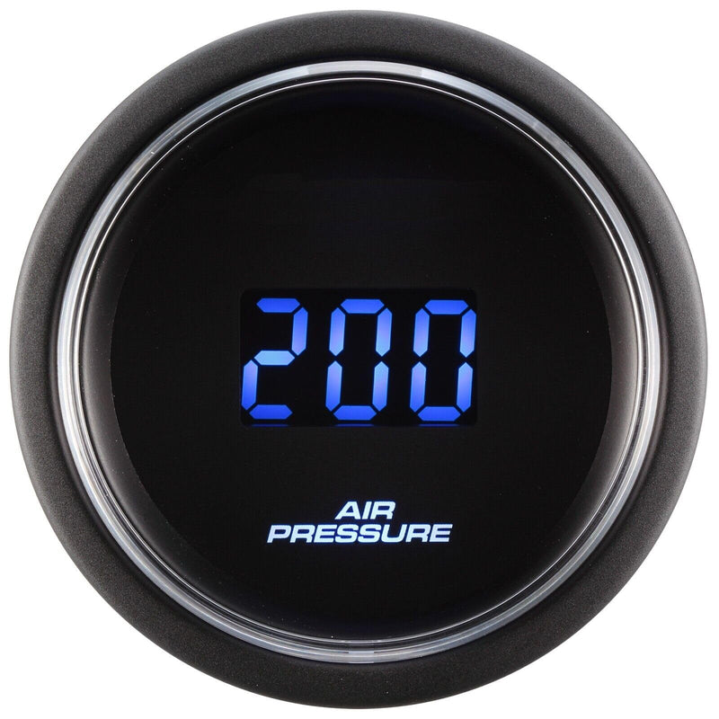 MOTOR METER RACING 52mm 2-1/16" Digital Air Ride Air Bag Suspension Pressure Gauge 0-200 PSI Blue & Red LED Display with Electrical Pressure Sensor Single Air Pressure