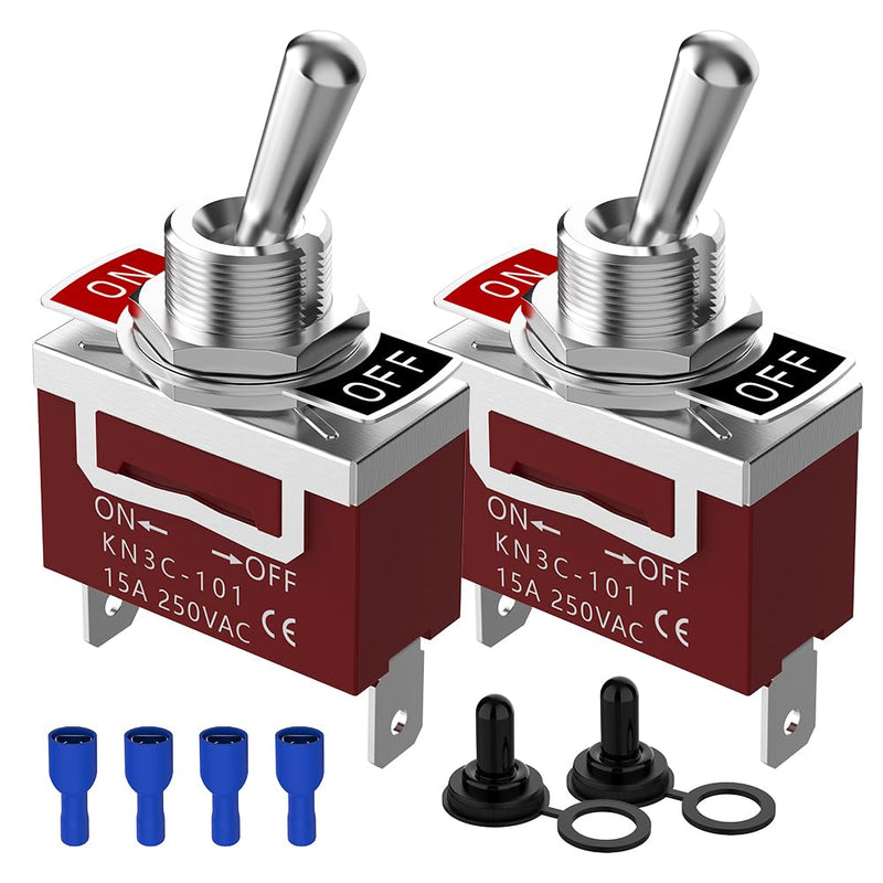 Waterproof Toggle Switch, Malictele SPST 2Pin ON/Off Marine 12V DC 30A/125VAC 20A Heavy Duty Toggle Switch with Waterproof Cap Terminals for Vehicles and Boats-2 Pack Spade ON/OFF-2