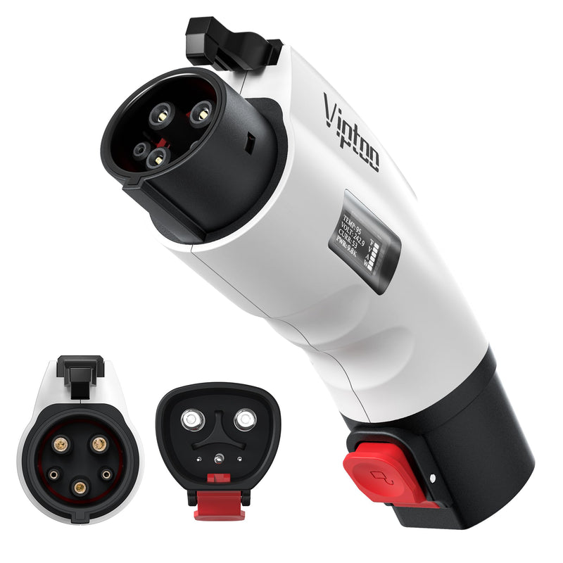 for Tesla to J1772 Adapter with Screen Display [Only to J1772], 60Amp 250V Converter with Press-Lock, Compatible with Tesla Charger Connectors, Destination/Mobile Chargers white