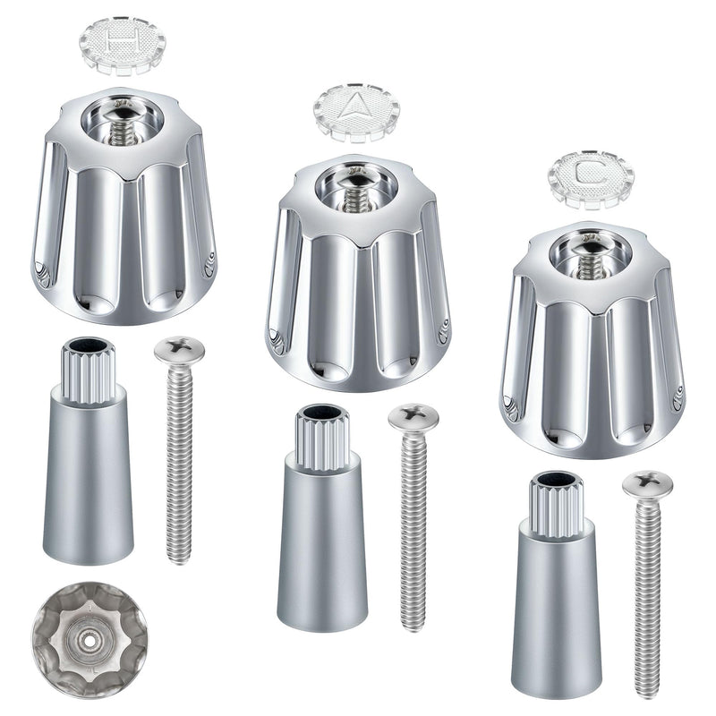 Enhon 3 Piece Shower Knobs Replacement with 3 Adapters Compatible with Gerber 16 Point Broach Bathtub Faucet, Shower Faucet Handles for Short & Long Valve Stems