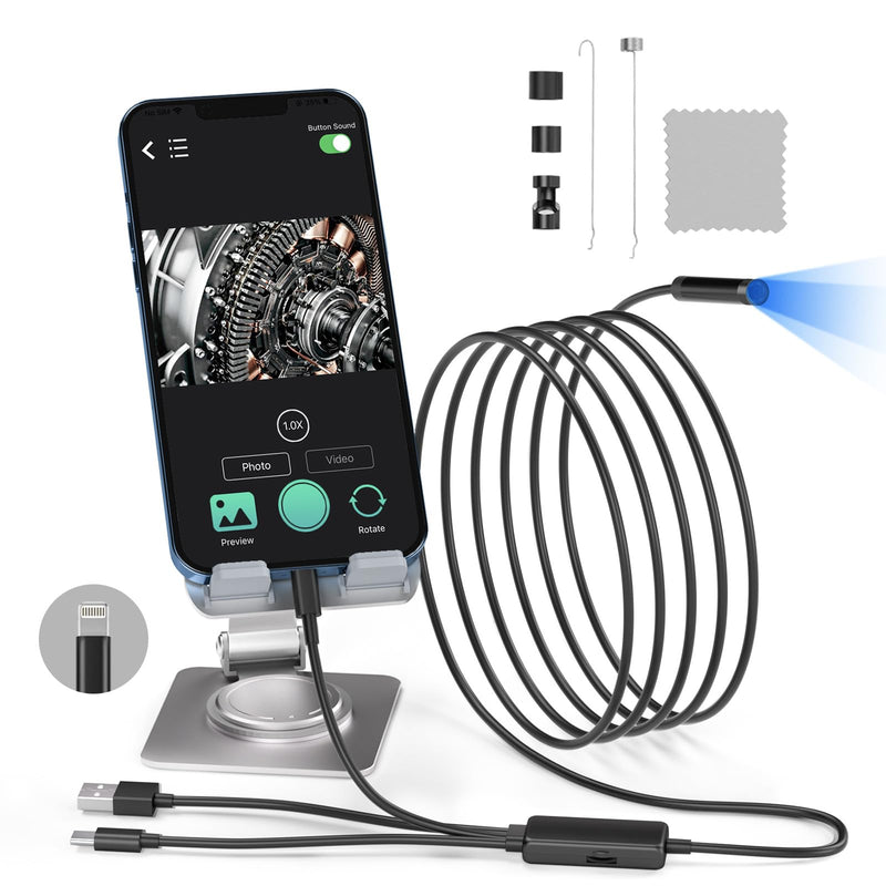 Endoscope Camera with Light,Inspection Camera 16.4ft Gadgets for Men 1080P HD Endoscope with 8 Adjustable LED Lights