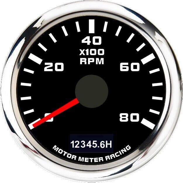 MOTOR METER RACING W Pro Series 52mm 2-1/16" Tachometer 8000 RPM Gasoline Diesel Engine with Hour Meter Black Dial White LED Waterproof for Car Truck Boat Yacht Motorcycle 8000 RPM 52mm