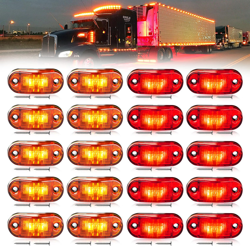 20 PCS 2.5 inch LED Trailer Lights Kit with Screws, Front Rear Side Marker Clearance Indicators Light Lamp, Amber + Red Dc12-24V Waterproof Universal Accessories for Rv Camper Truck Van Caravan Boat 20Pcs