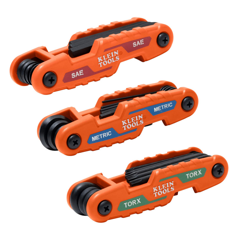 Klein Tools 70543 3-Piece Compact Folding Hex Key Set, Metric, SAE, Torx Sizes, 25 Keys, Industrial Strength Heat Treated Alloy Steel TORX, SAE & Metric Kit