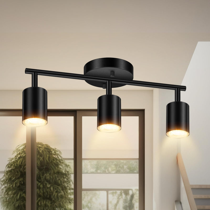 LED Track Lighting Fixtures Ceiling, Black 3-Light Track Lights for Kitchen, 3 Way Ceiling Spotlight, Flexibly Rotatable Wall Mount Light Head for Bedroom Hallway, Bulb Not Included 3-Light Track Lighting