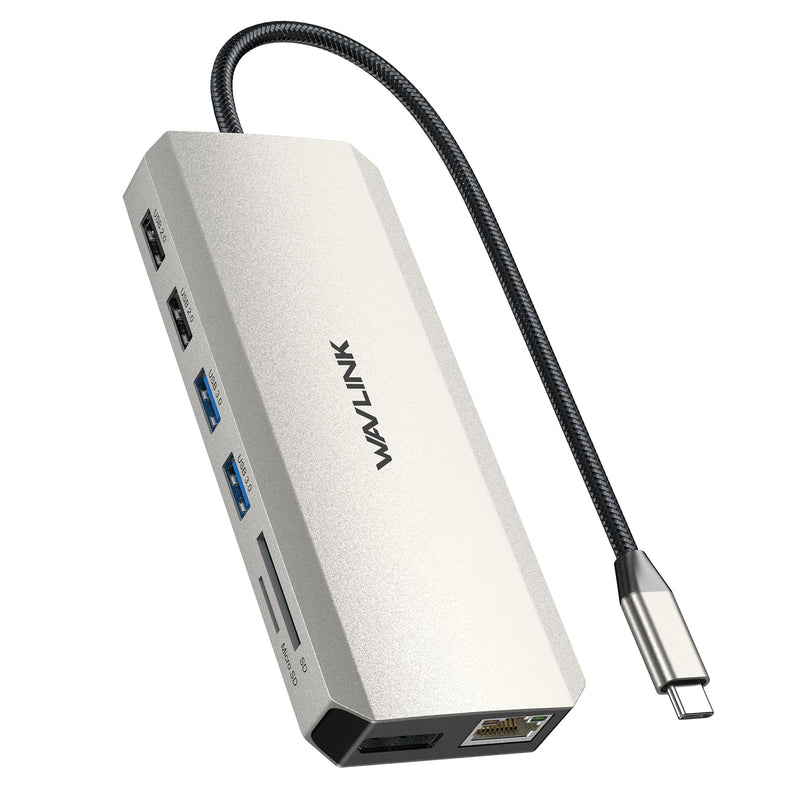 WAVLINK USB C Docking Station Dual Monitor, USB C Hub Laptop Triple Display, USB to 2 HDMI,DisplayPort, PD Charging,Ethernet,5 USB,SD/TF Card Reader,Audio for MacBook, Dell, HP, Lenovo, Surface Sliver