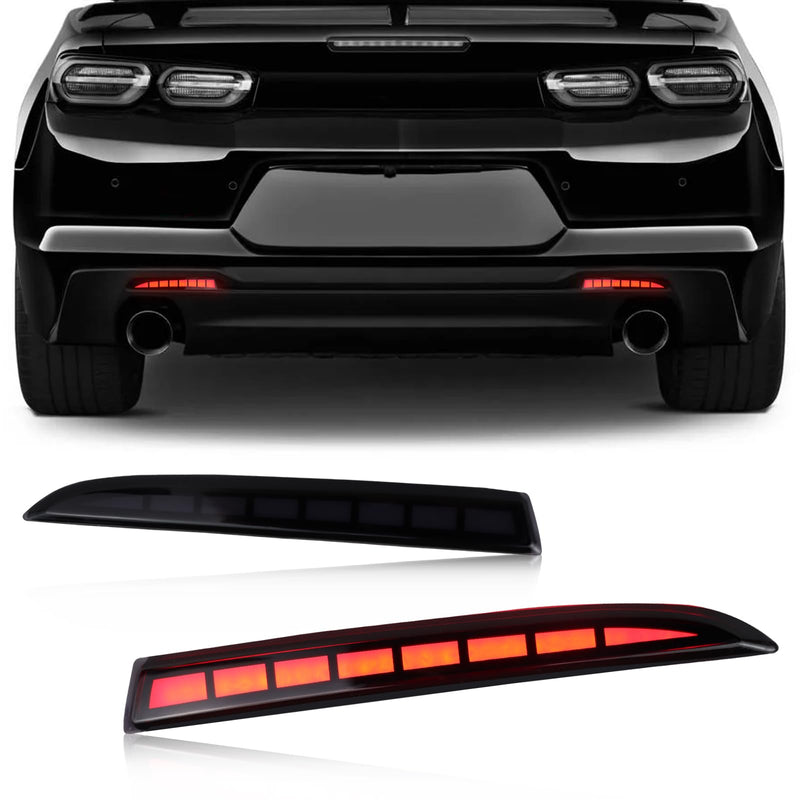 Smoked LED Rear Bumper Reflectors Fog Brake Tail Light Lamps Compatible with Chevy Camaro GEN6 2016-2024 Cadillac ATS XT5 Pontiac Turn Signal Kits (SMOKED) SMOKED