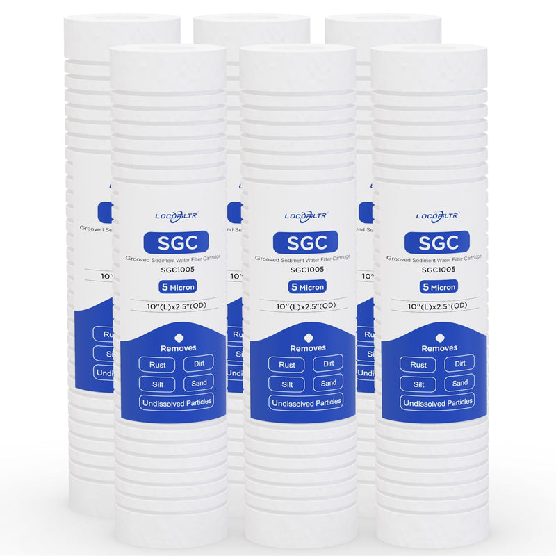 5 Micron 10" x 2.5" PP Grooved Sediment Water Filter Cartridge, 6 Pack | Whole House Water Filter Replacement for AP110, WHKF-GD05, AO-WH-PREV-R2, 4WH-STDGR-F02, SGC-25-1005, CFS110, FPMBG-5-975 5 Micron