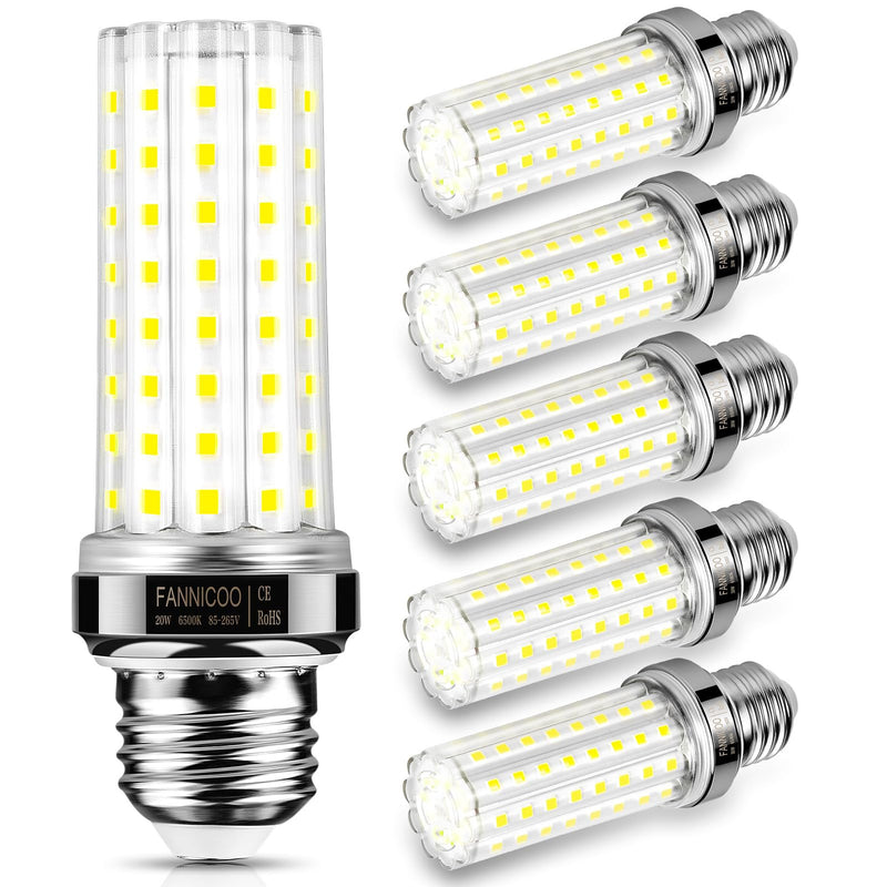 LED Light Bulb 6pcs 150W Equivalent 2500Lumen 6500K Cool Daylight White 20W LED Corn Light Bulb E26/E27 Base Non-Dimmable Ceiling Fan Light Bulbs for Home Garage Kitchen Indoor 20W-E26-6500K