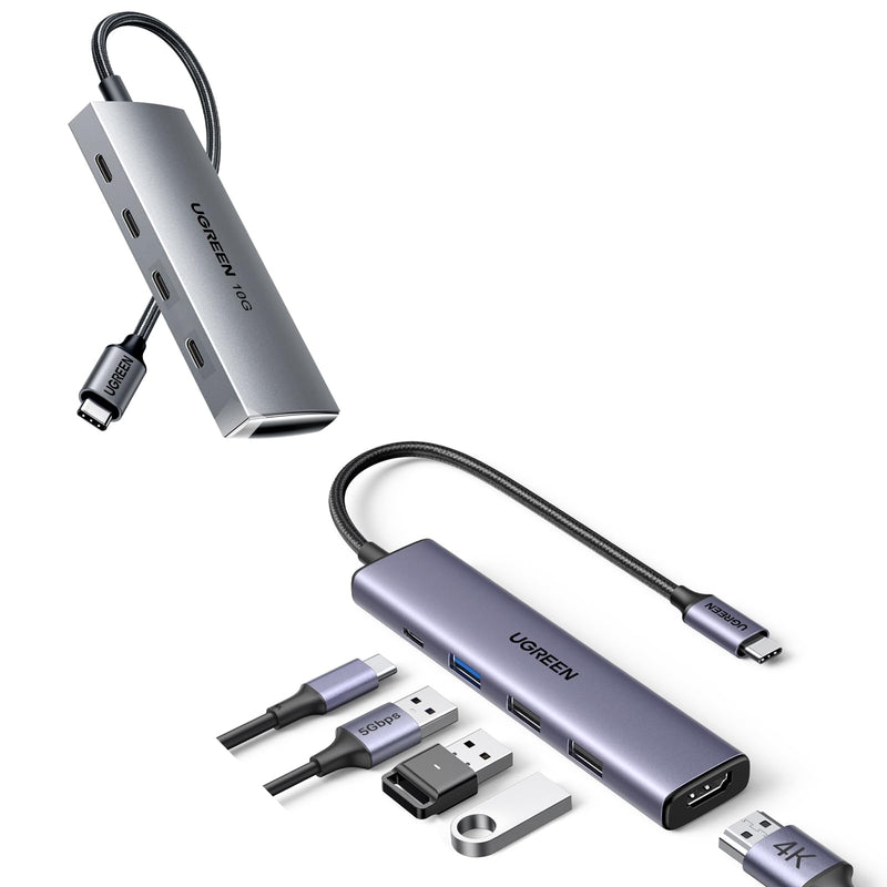 UGREEN USB C Hub 10Gbps 4 Ports USB 3.2 Adapter Bundle with Revodok 105 USB C Hub