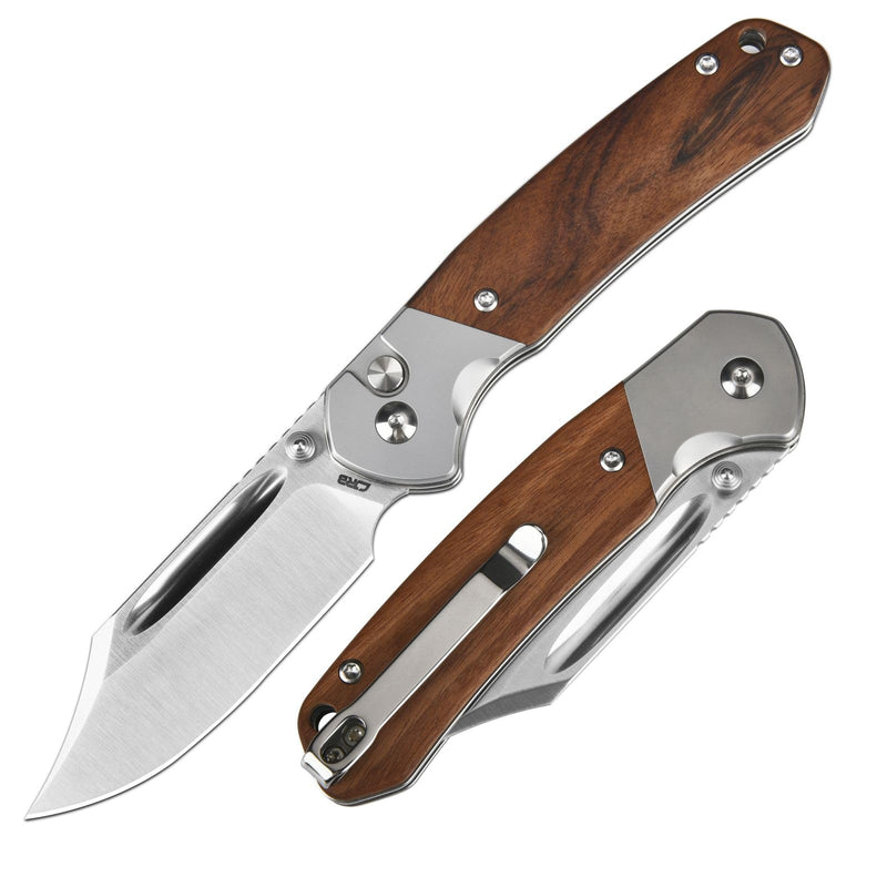 CJRB Bowie Pyrite Pocket Knife EDC Folding Knife with 3.15'' AR-RPM9 Steel Blade, Hunting Knife with Wood Handle for Camping, Survival - Suitable for Men & Women - J1942 Rosewood
