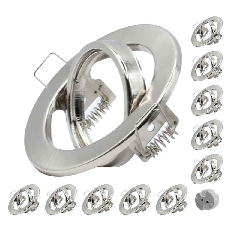 10 Pack Round Recessed Spotlights Trim Ring Fitting GU10 Light Mounting Frame with MR16 Lamp Holder for Ceiling Spotlight MR16 and 50mm Bulb Halogen Light Fitting Satin Nickel 1379MA-10pack