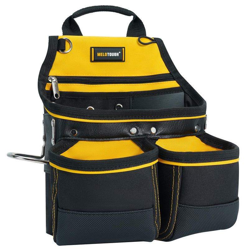 MELOTOUGH Carpenter Tool Pouch with 10 Pockets,Electrician,Framer Belt Bag,with Belt Clip，Tool Belt Pouch with Hammer Holder for Roofers,Constructors,Handyman,Electrician