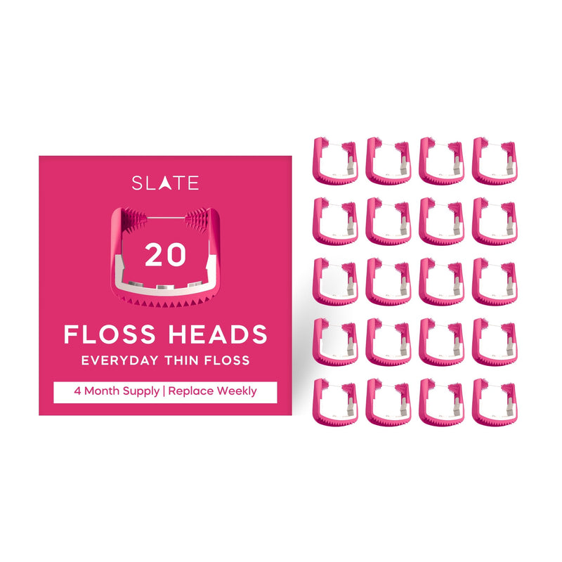 Slate Flosser Refills - Reusable Woven Floss, PFAS-Free, Non-Toxic Dental Floss | Fits Slate Electric Flosser w/Tongue Scraper & Gum Sweeps | 20-Pk Pink Thin Floss Heads Smooth Floss Heads 20ct