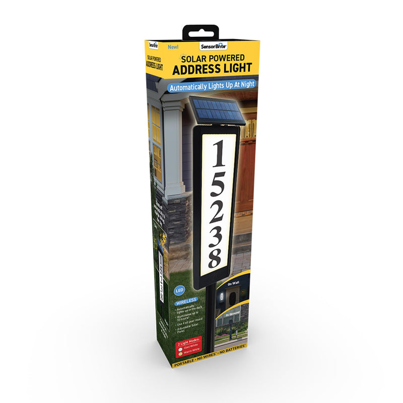 Sensor Brite Solar Powered Address Light, 360-Degree LED House Number Sign, Automatic & Adjustable Solar Address Sign, Includes 40 Numbers 4 X (0 to 9) & 26 Letters (A to Z)